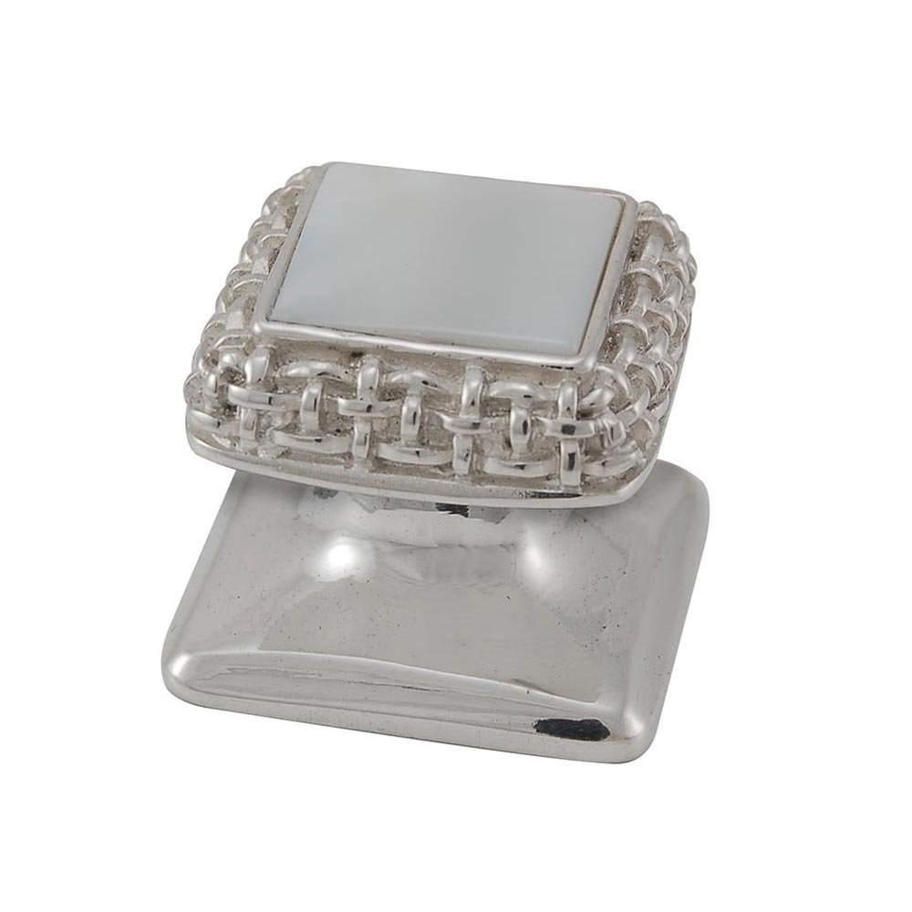 Vicenza Hardware Square Gem Stone Knob Design 5 in Polished Silver with White Mother Of Pearl Insert