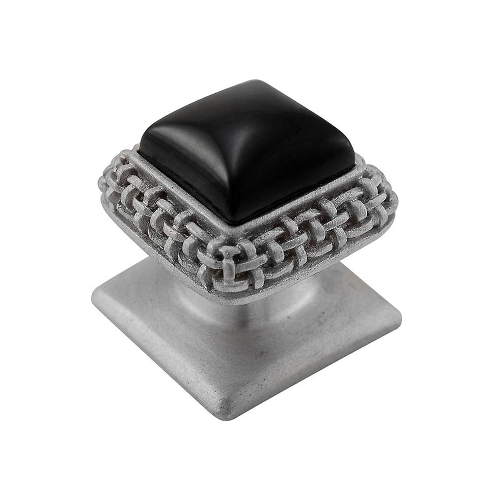 Vicenza Hardware Square Gem Stone Knob Design 5 in Satin Nickel with Black Onyx Insert