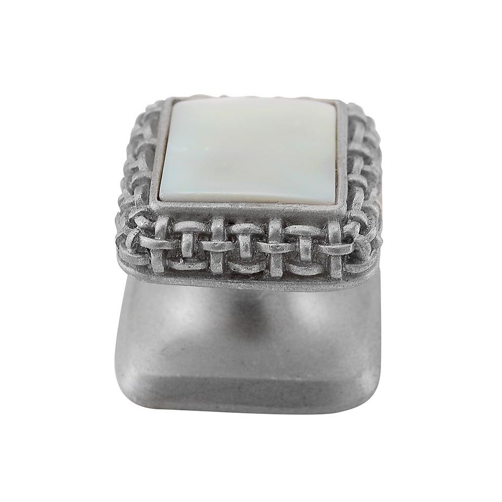 Vicenza Hardware Square Gem Stone Knob Design 5 in Satin Nickel with White Mother Of Pearl Insert