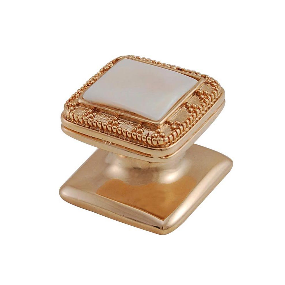 Vicenza Hardware Square Gem Stone Knob Design 4 in Polished Gold with White Mother Of Pearl Insert