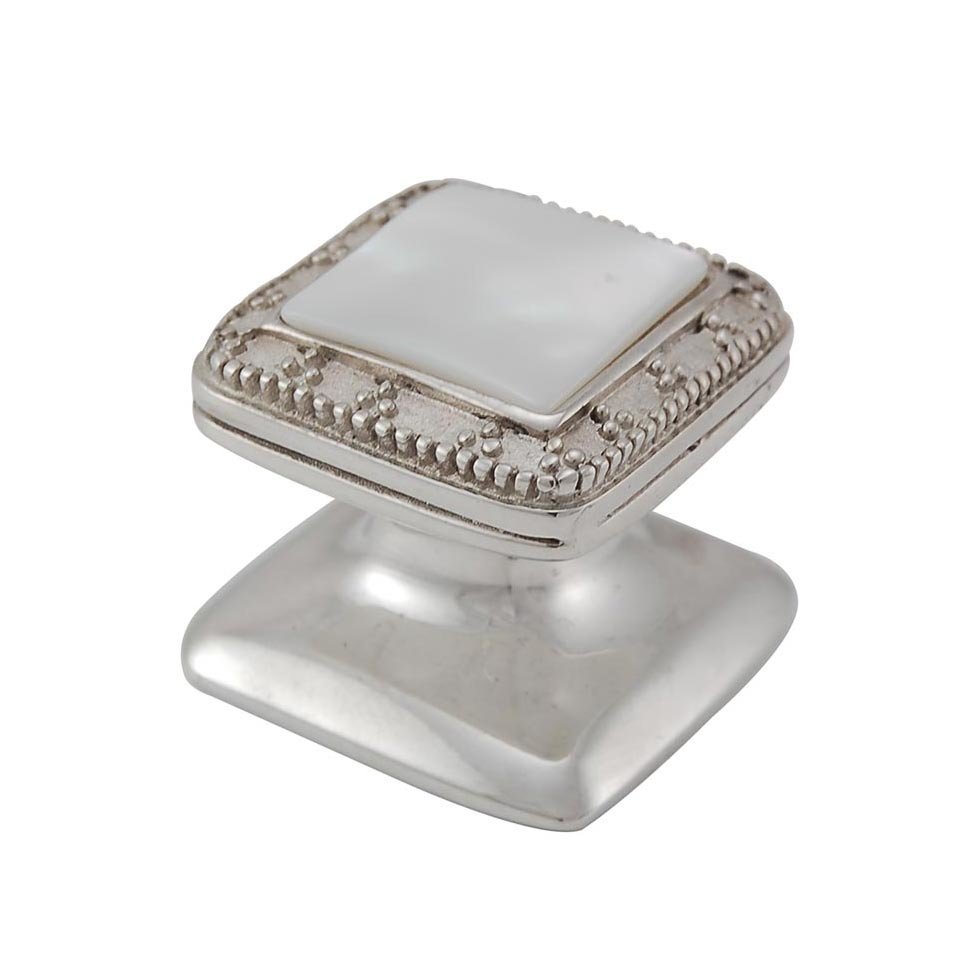 Vicenza Hardware Square Gem Stone Knob Design 4 in Polished Silver with White Mother Of Pearl Insert