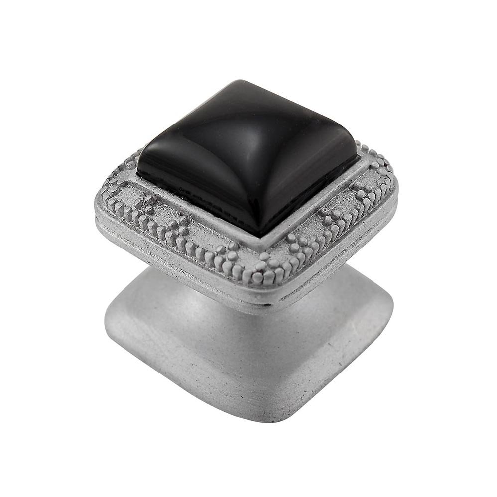 Vicenza Hardware Square Gem Stone Knob Design 4 in Satin Nickel with Black Onyx Insert