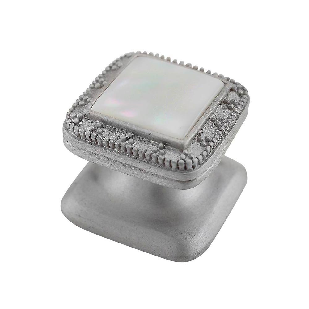 Vicenza Hardware Square Gem Stone Knob Design 4 in Satin Nickel with White Mother Of Pearl Insert