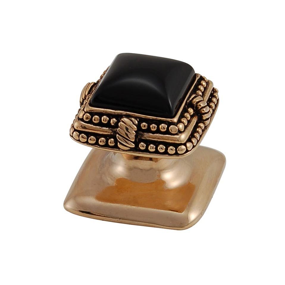 Vicenza Hardware Square Gem Stone Knob Design 1 in Antique Gold with Black Onyx Insert