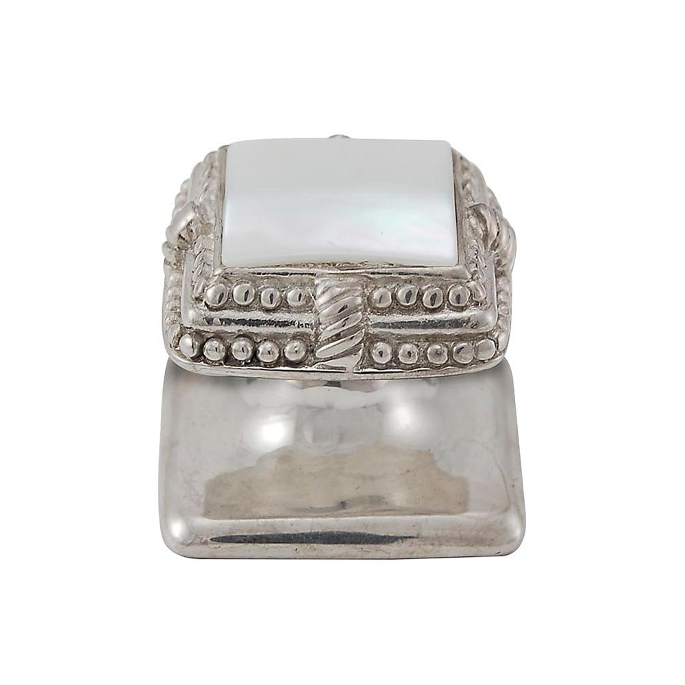 Vicenza Hardware Square Gem Stone Knob Design 1 in Polished Nickel with White Mother Of Pearl Insert