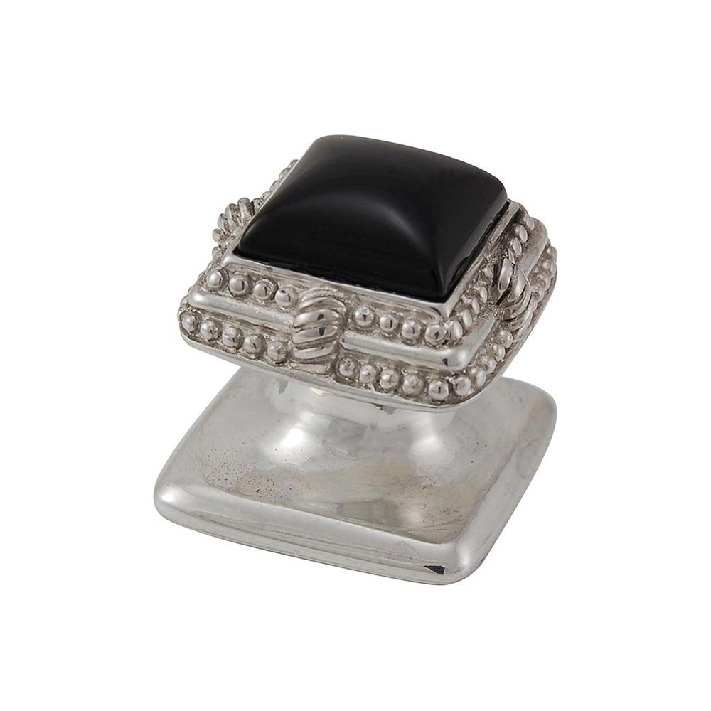 Vicenza Hardware Square Gem Stone Knob Design 1 in Polished Silver with Black Onyx Insert