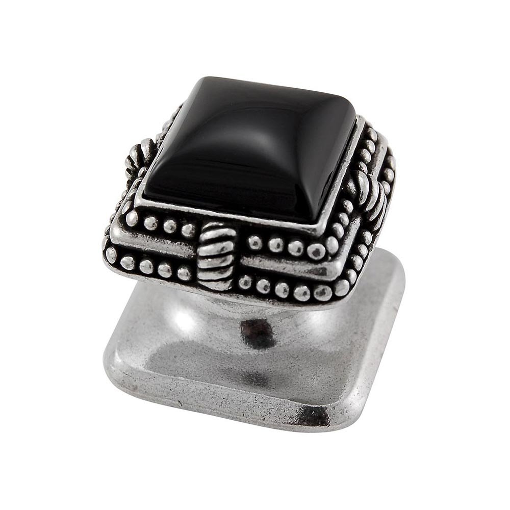 Vicenza Hardware Square Gem Stone Knob Design 1 in Vintage Pewter with Black Onyx Insert