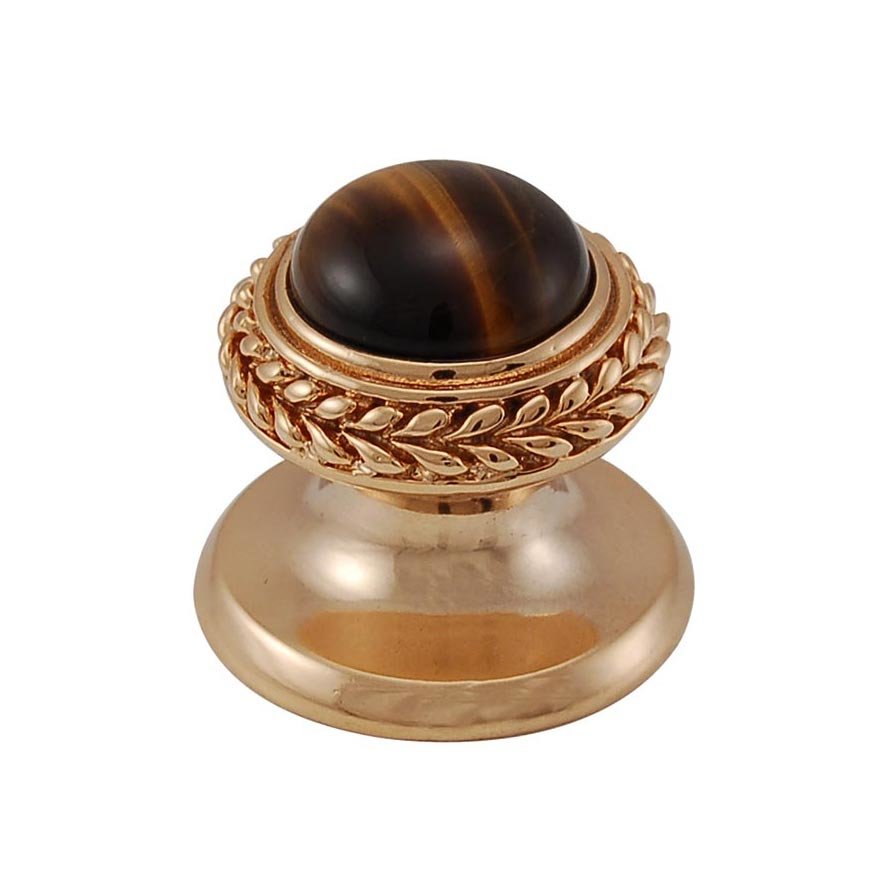 Vicenza Hardware Round Gem Stone Knob Design 2 in Polished Gold with Tigers Eye Insert