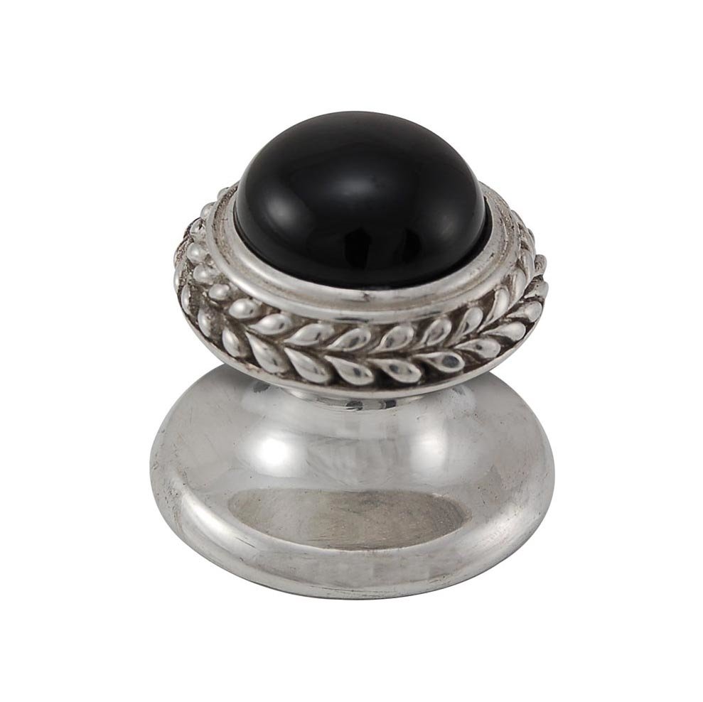 Vicenza Hardware Round Gem Stone Knob Design 2 in Polished Silver with Black Onyx Insert