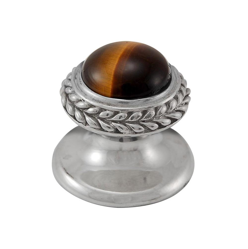 Vicenza Hardware Round Gem Stone Knob Design 2 in Polished Silver with Tigers Eye Insert