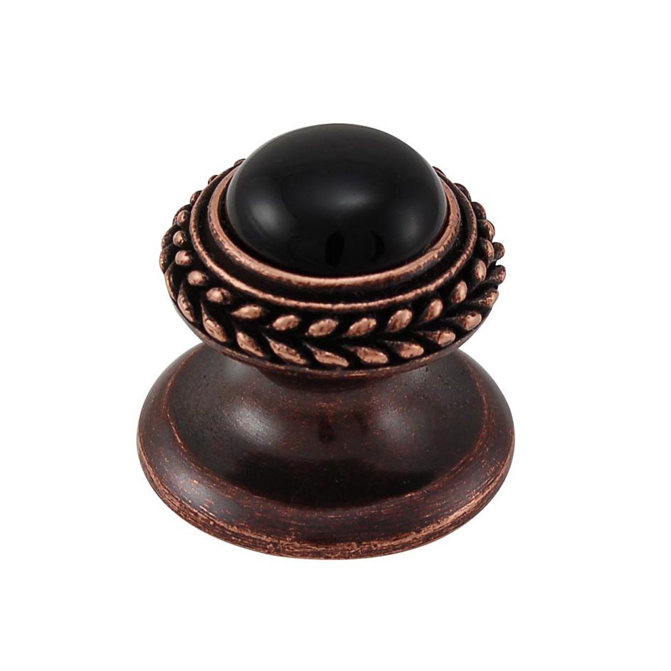 Vicenza Hardware Round Gem Stone Knob Design 2 in Antique Copper with Black Onyx Insert
