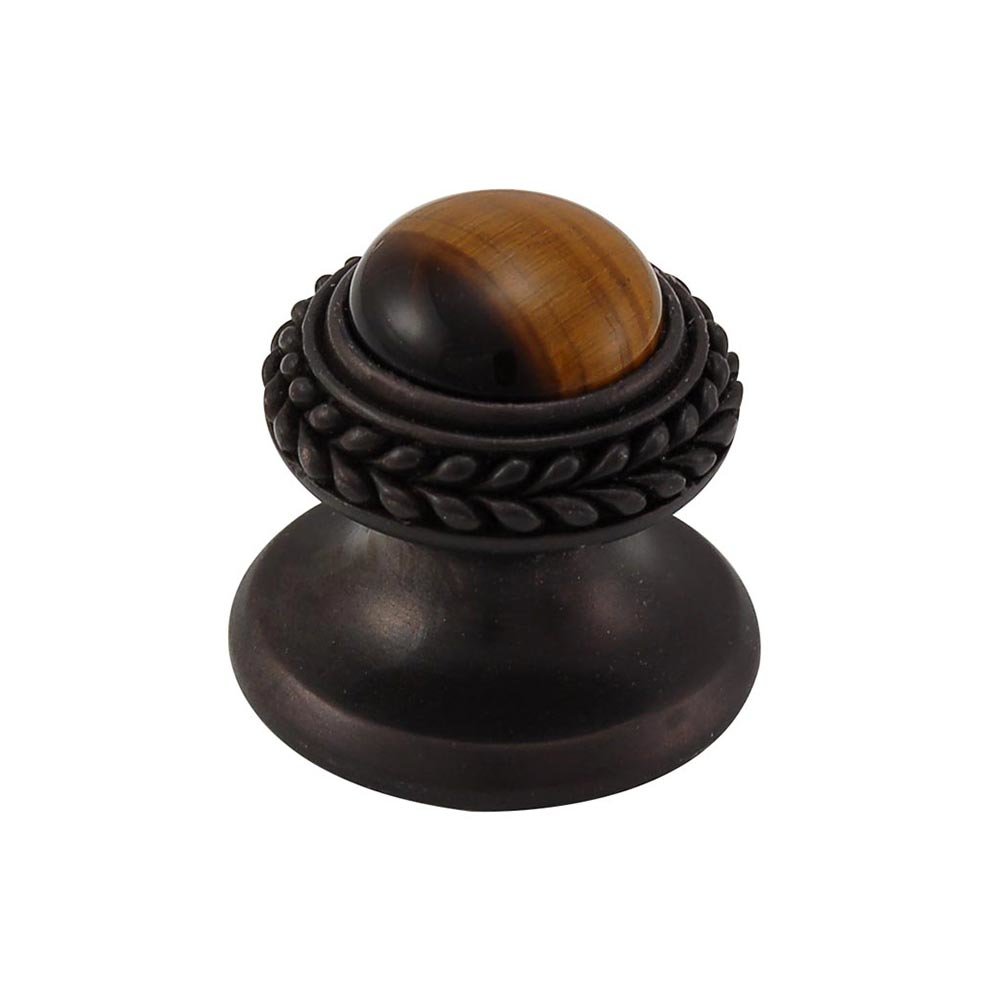 Vicenza Hardware Round Gem Stone Knob Design 2 in Oil Rubbed Bronze with Tigers Eye Insert