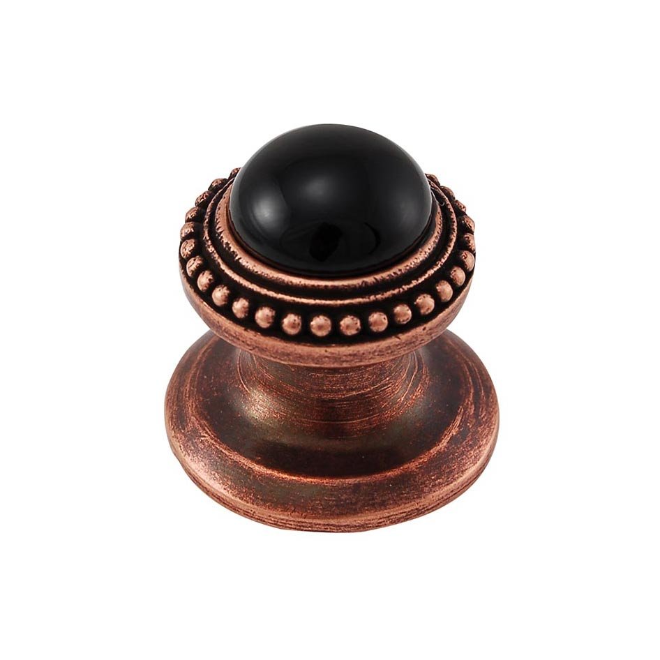 Vicenza Hardware Round Gem Stone Knob Design 1 in Antique Copper with Black Onyx Insert