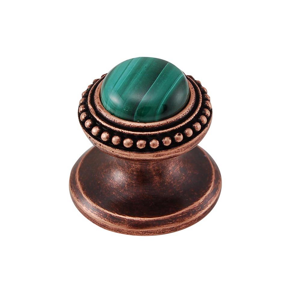 Vicenza Hardware Round Gem Stone Knob Design 1 in Antique Copper with Malachite Insert