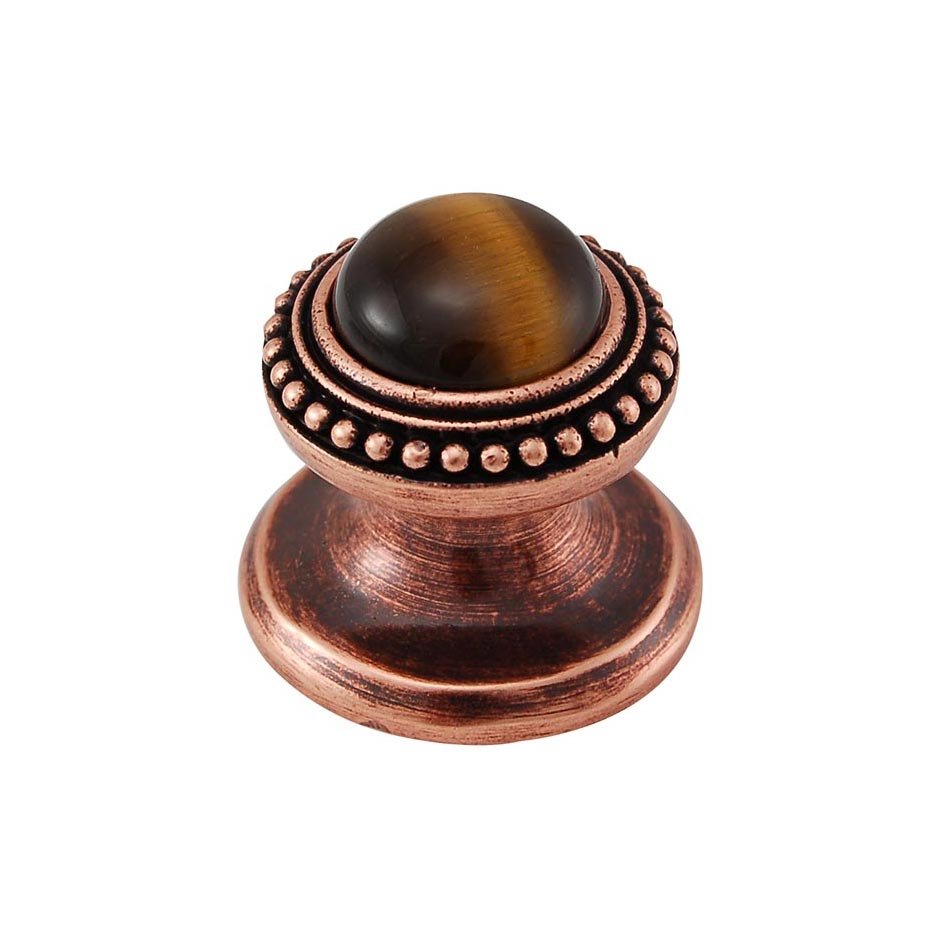 Vicenza Hardware Round Gem Stone Knob Design 1 in Antique Copper with Tigers Eye Insert
