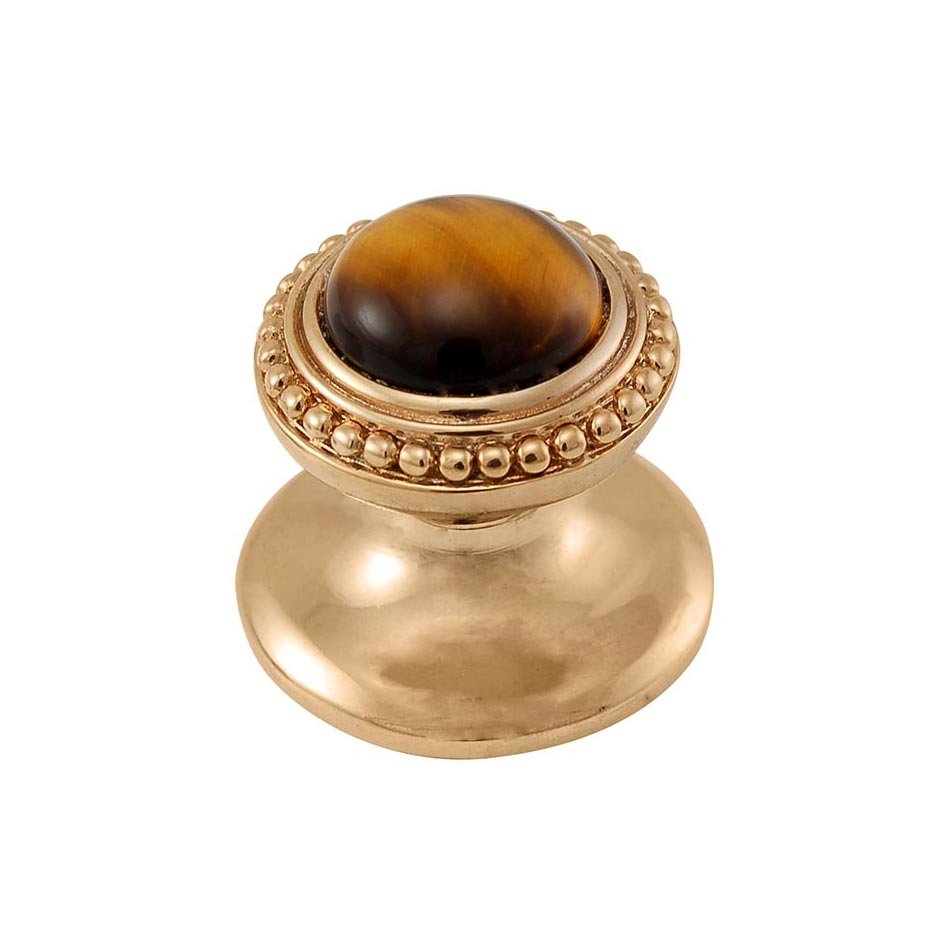 Vicenza Hardware Round Gem Stone Knob Design 1 in Polished Gold with Tigers Eye Insert