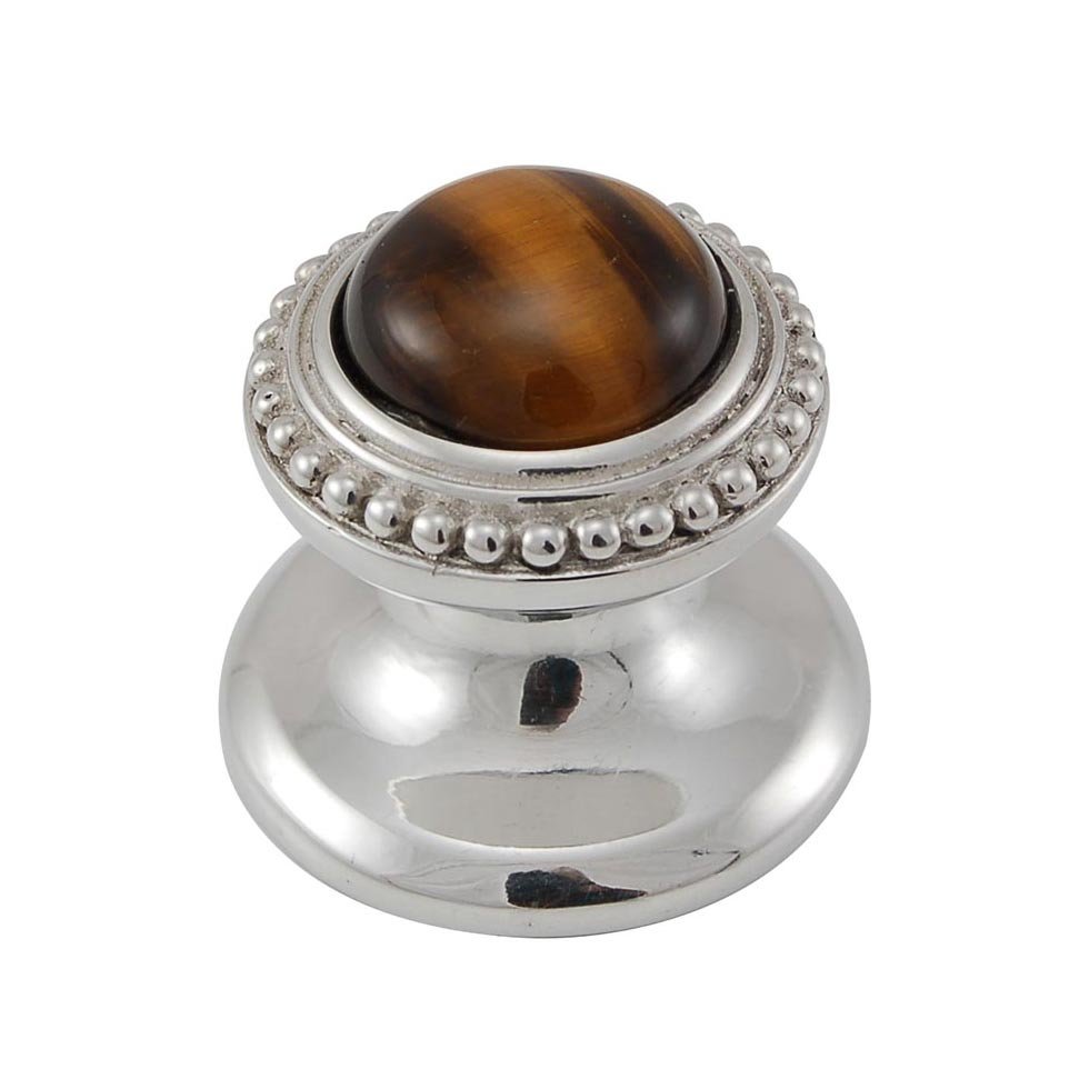 Vicenza Hardware Round Gem Stone Knob Design 1 in Polished Silver with Tigers Eye Insert