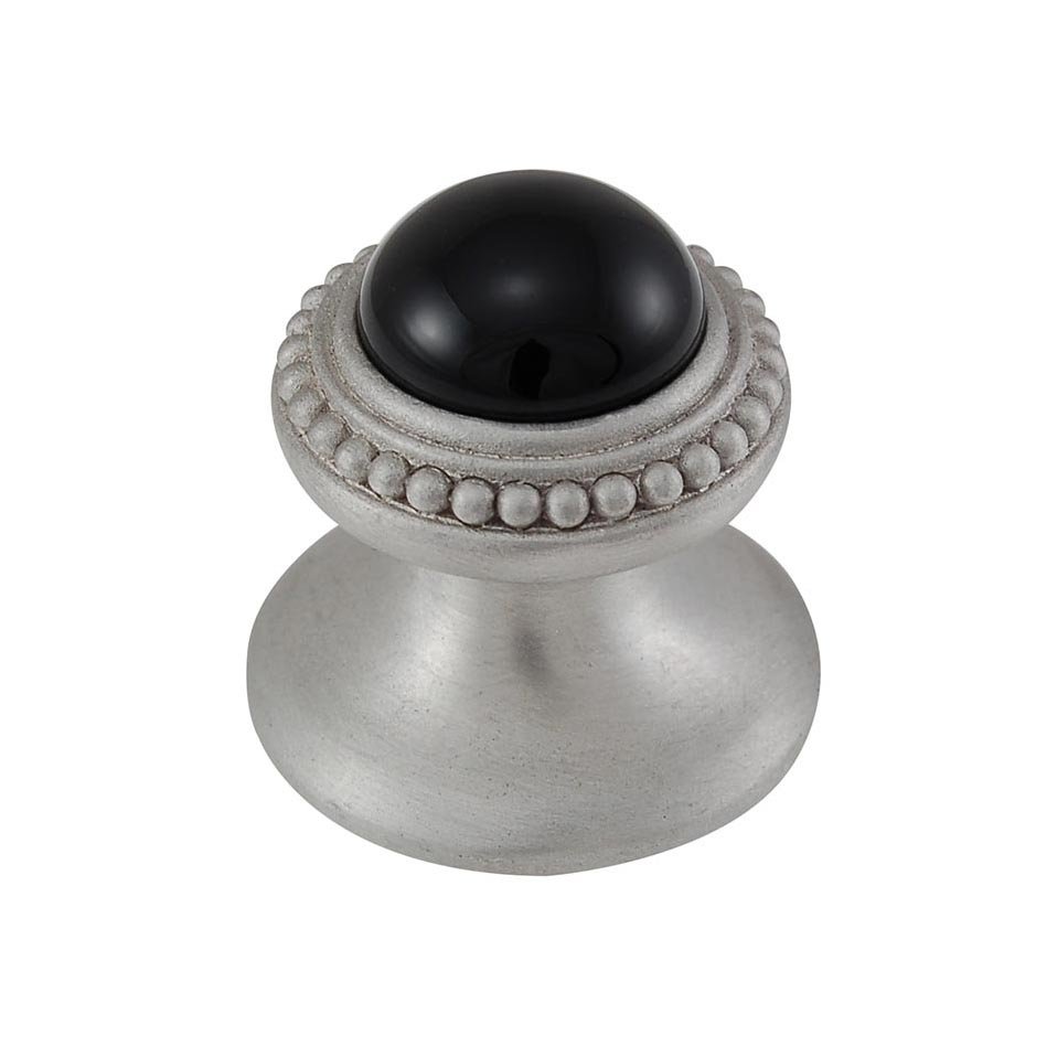 Vicenza Hardware Round Gem Stone Knob Design 1 in Satin Nickel with Black Onyx Insert