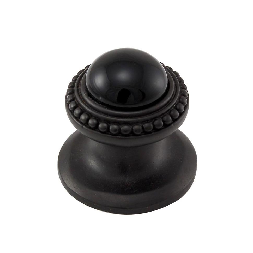 Vicenza Hardware Round Gem Stone Knob Design 1 in Oil Rubbed Bronze with Black Onyx Insert