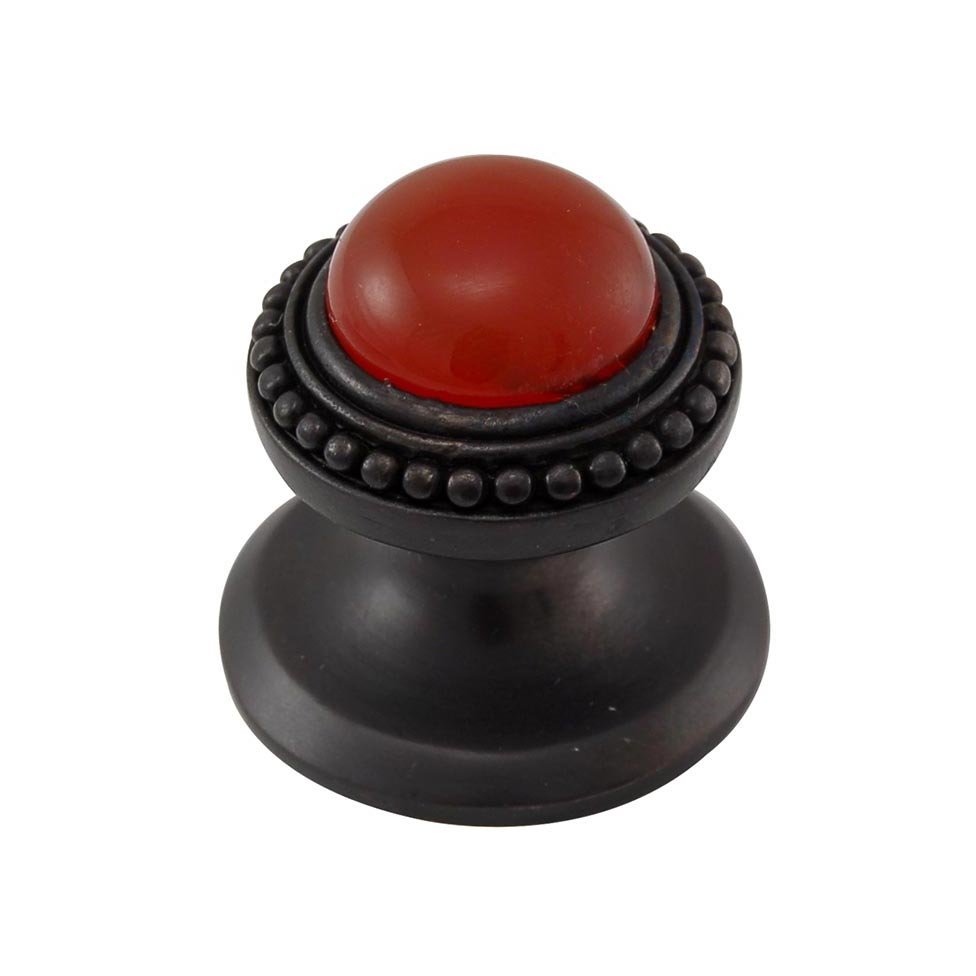 Vicenza Hardware Round Gem Stone Knob Design 1 in Oil Rubbed Bronze with Carnelian Insert