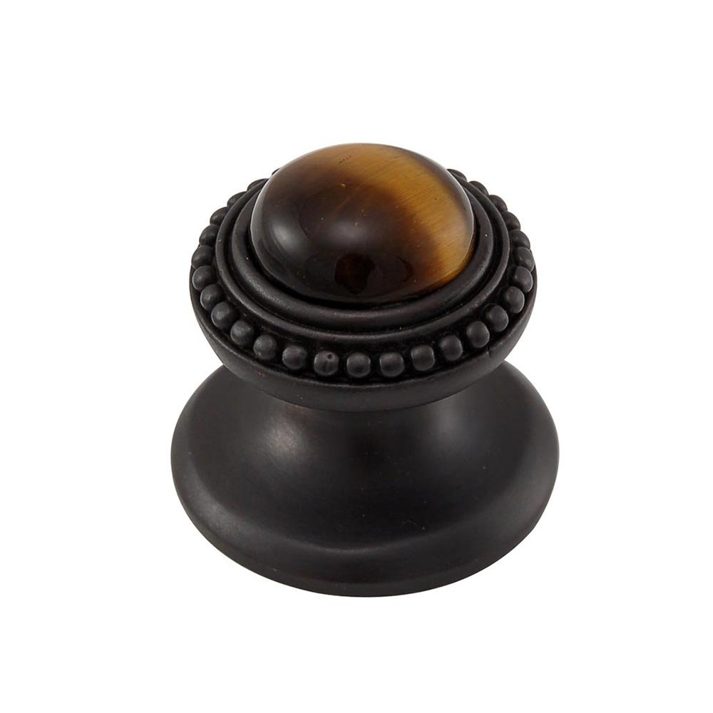 Vicenza Hardware Round Gem Stone Knob Design 1 in Oil Rubbed Bronze with Tigers Eye Insert