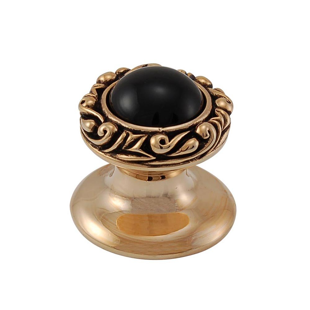 Vicenza Hardware Round Gem Stone Knob Design 3 in Antique Gold with Black Onyx Insert