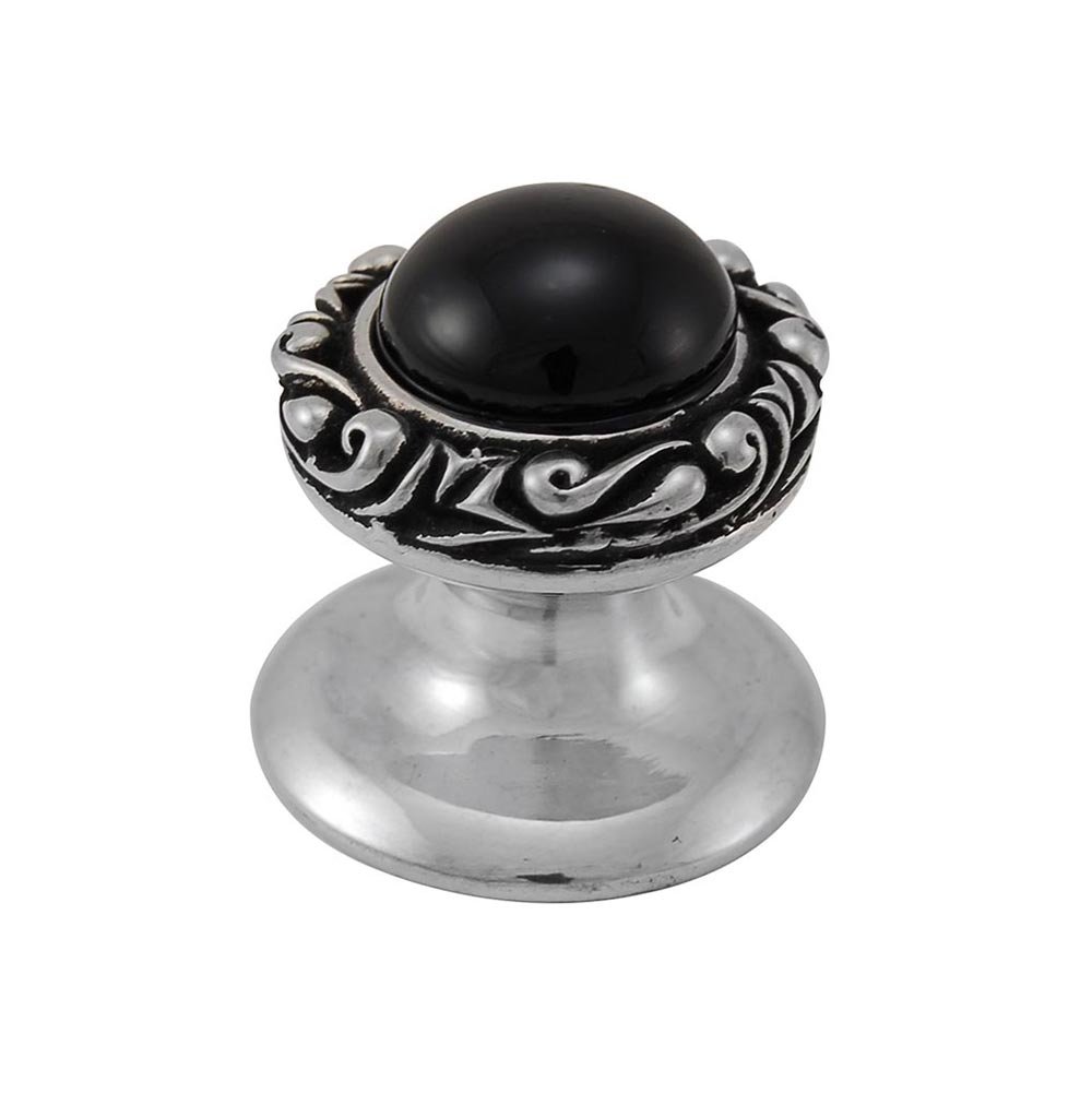Vicenza Hardware Round Gem Stone Knob Design 3 in Antique Silver with Black Onyx Insert
