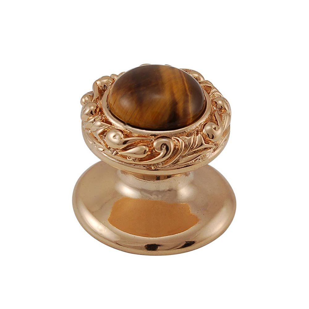 Vicenza Hardware Round Gem Stone Knob Design 3 in Polished Gold with Tigers Eye Insert