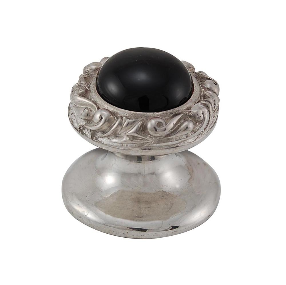 Vicenza Hardware Round Gem Stone Knob Design 3 in Polished Silver with Black Onyx Insert