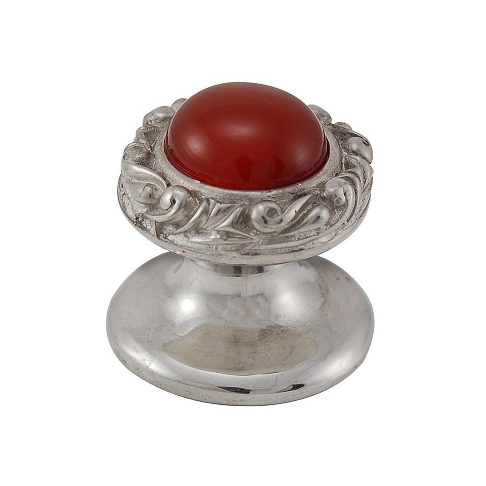 Vicenza Hardware Round Gem Stone Knob Design 3 in Polished Silver with Carnelian Insert