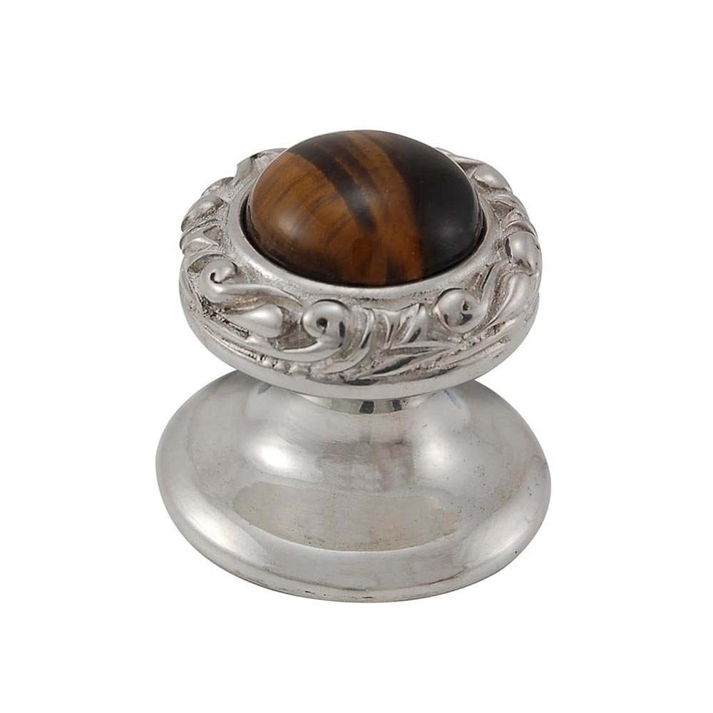 Vicenza Hardware Round Gem Stone Knob Design 3 in Polished Silver with Tigers Eye Insert