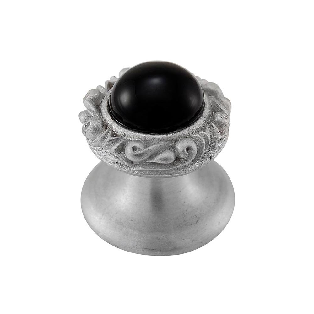 Vicenza Hardware Round Gem Stone Knob Design 3 in Satin Nickel with Black Onyx Insert