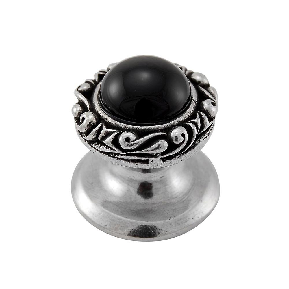 Vicenza Hardware Round Gem Stone Knob Design 3 in Vintage Pewter with Black Onyx Insert