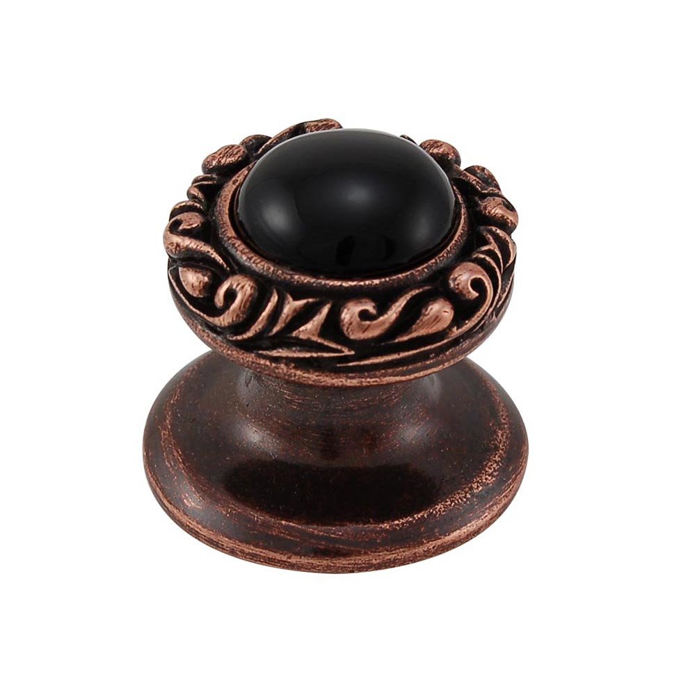 Vicenza Hardware Round Gem Stone Knob Design 3 in Antique Copper with Black Onyx Insert