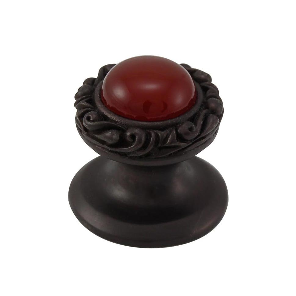 Vicenza Hardware Round Gem Stone Knob Design 3 in Oil Rubbed Bronze with Carnelian Insert