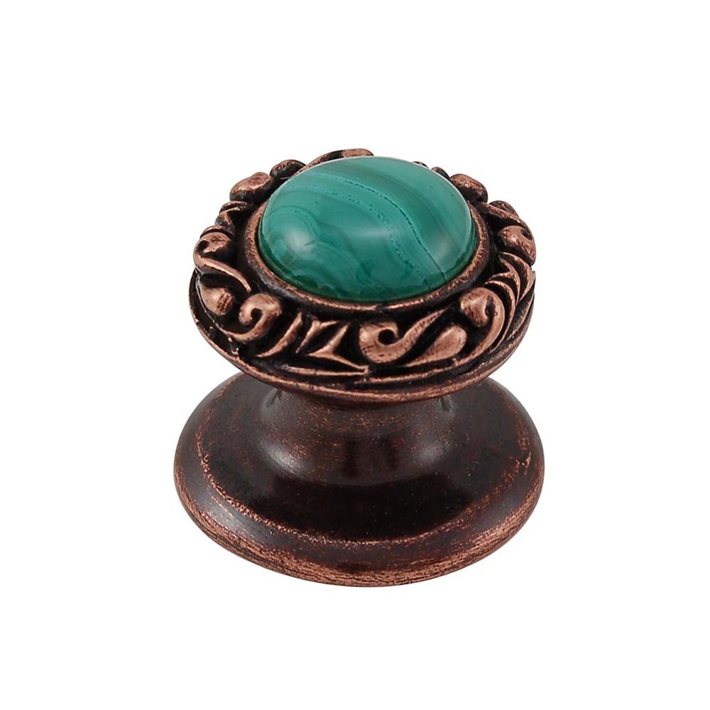 Vicenza Hardware Round Gem Stone Knob Design 3 in Antique Copper with Malachite Insert