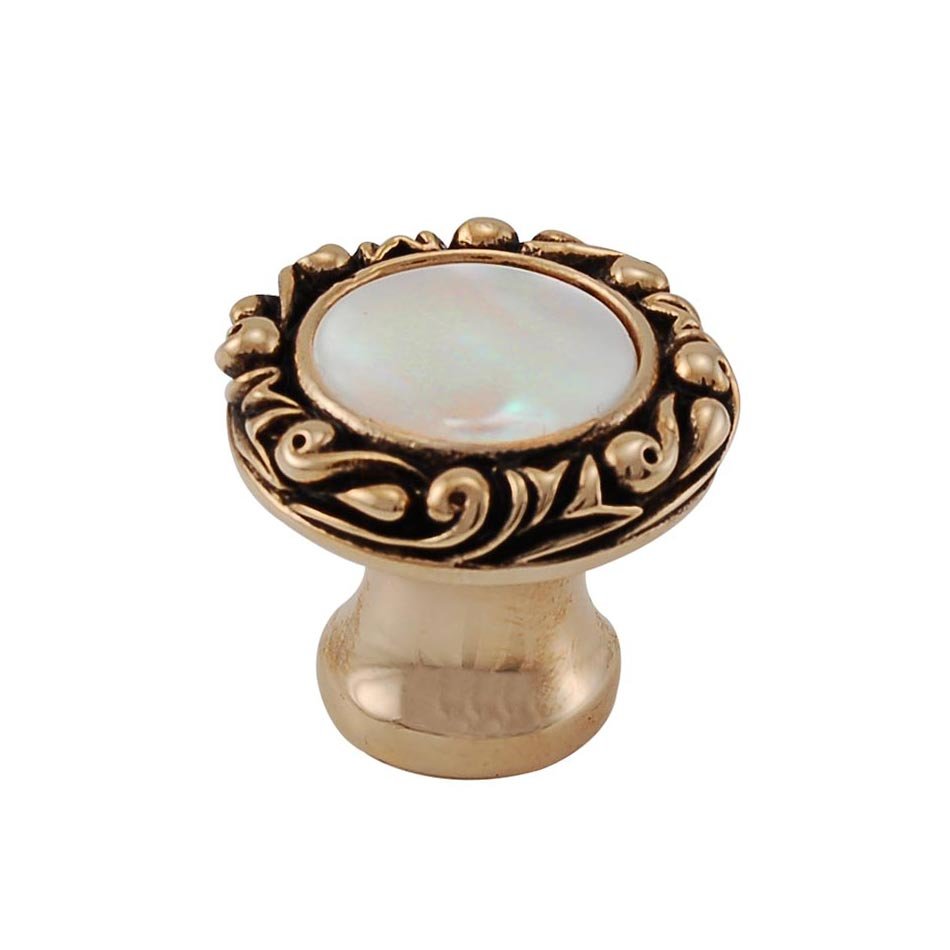 Vicenza Hardware 1" Round Knob with Small Base with Stone Insert in Antique Gold with Mother Of Pearl Insert