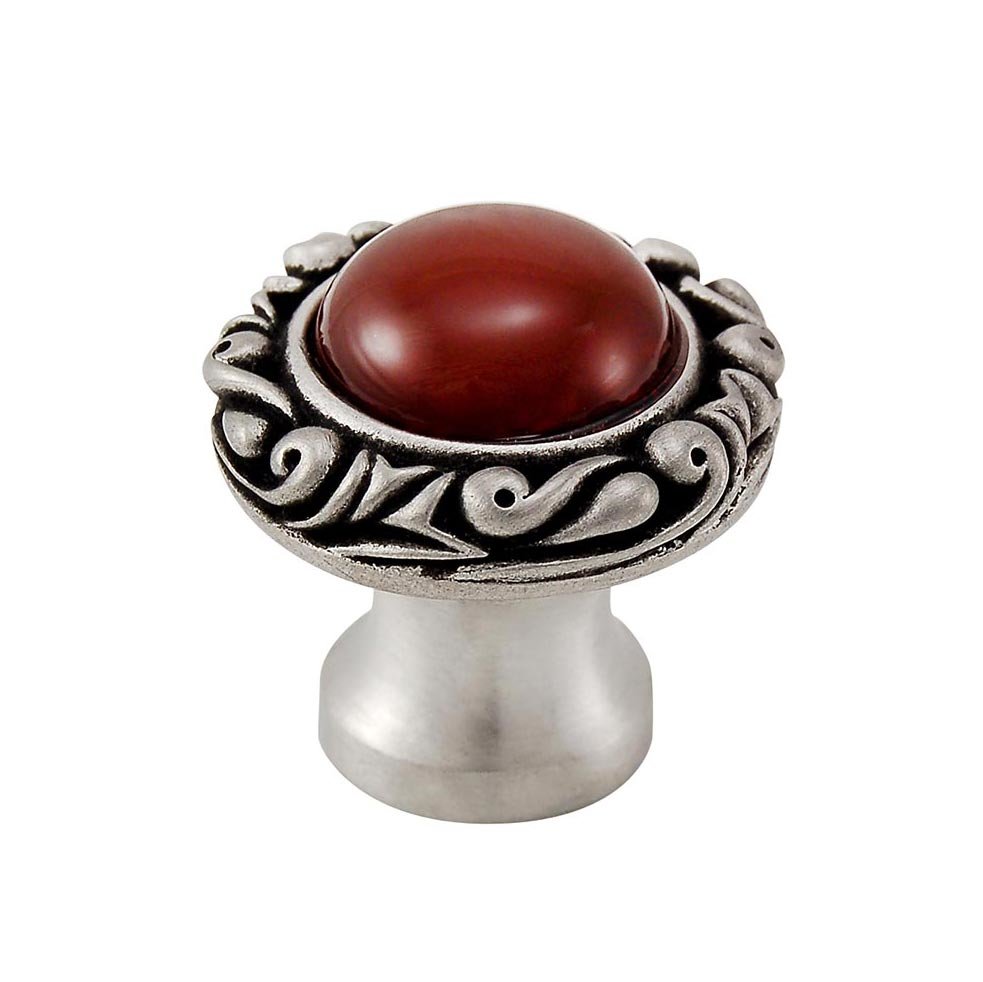 Vicenza Hardware 1" Round Knob with Small Base with Stone Insert in Antique Nickel with Carnelian Insert