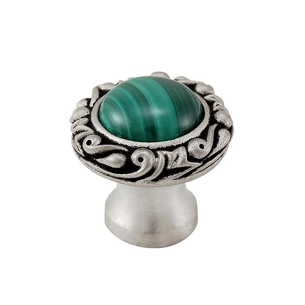 Vicenza Hardware 1" Round Knob with Small Base with Stone Insert in Antique Nickel with Malachite Insert
