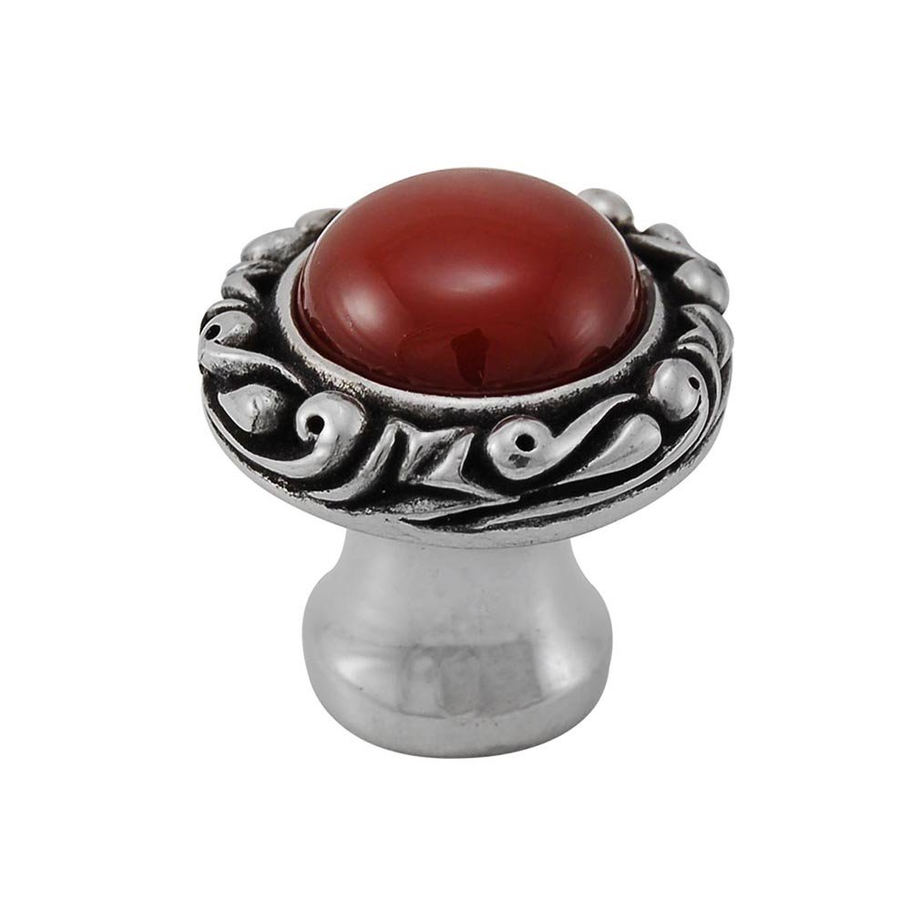 Vicenza Hardware 1" Round Knob with Small Base with Stone Insert in Antique Silver with Carnelian Insert