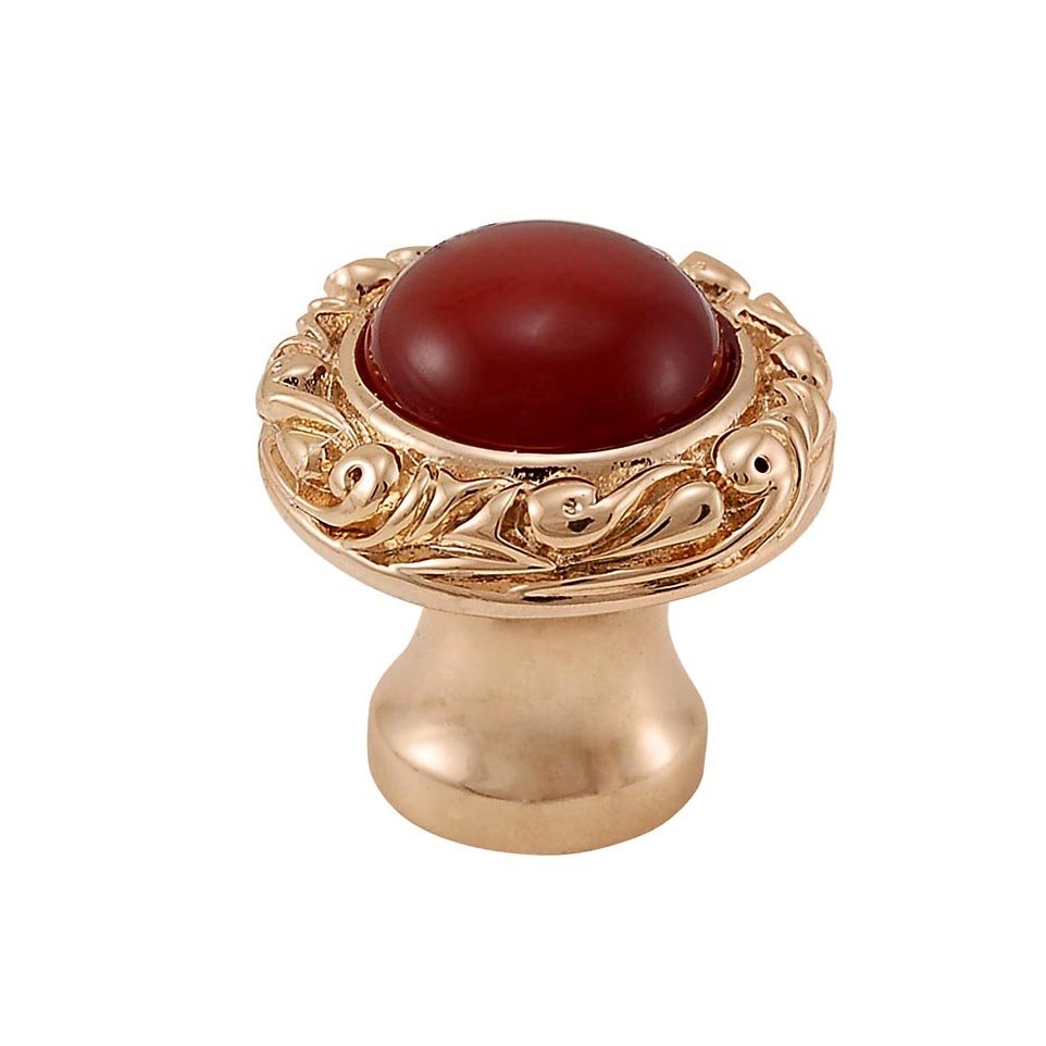 Vicenza Hardware 1" Round Knob with Small Base with Stone Insert in Polished Gold with Carnelian Insert