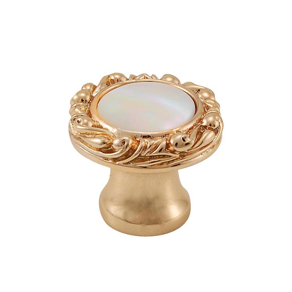 Vicenza Hardware 1" Round Knob with Small Base with Stone Insert in Polished Gold with Mother Of Pearl Insert