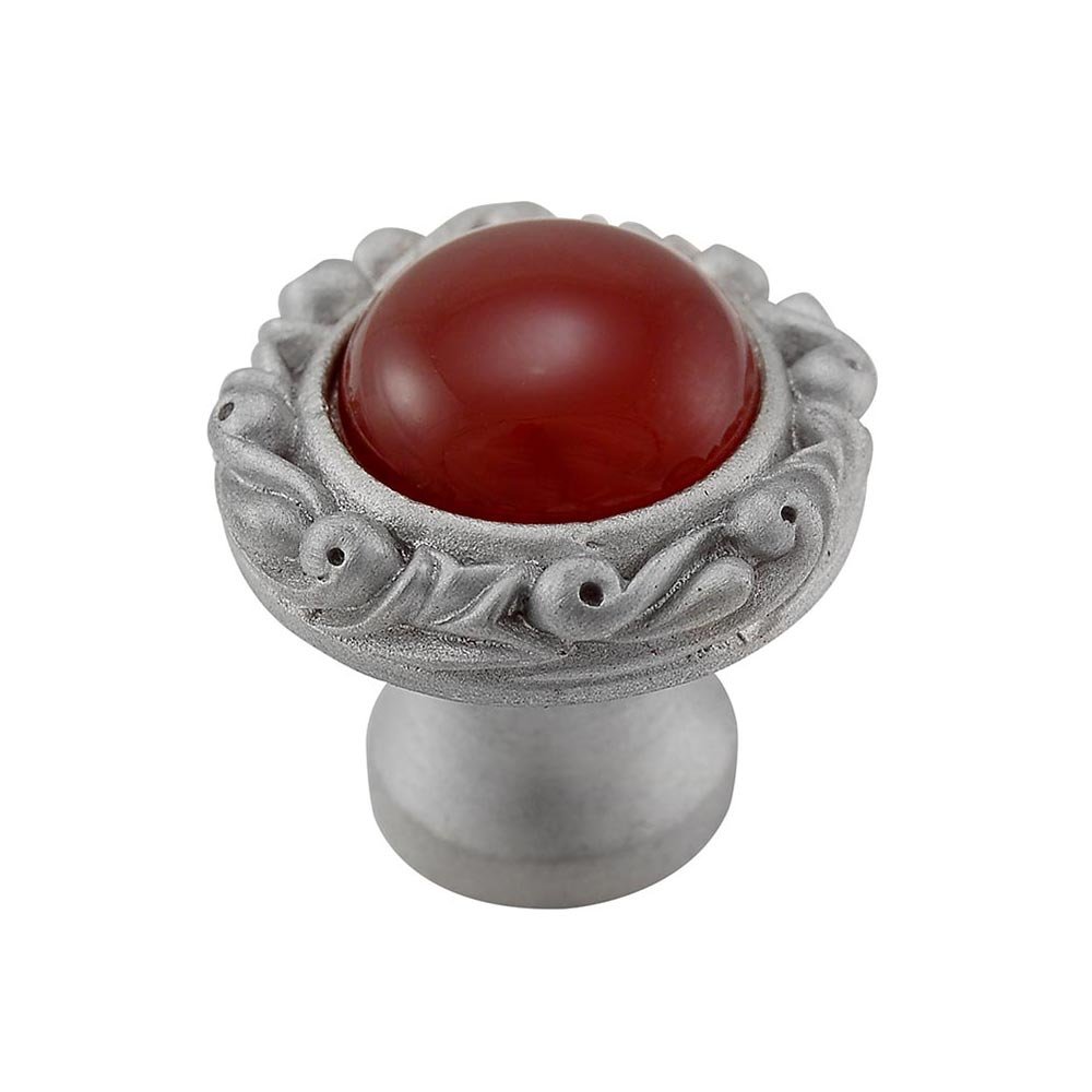 Vicenza Hardware 1" Round Knob with Small Base with Stone Insert in Satin Nickel with Carnelian Insert