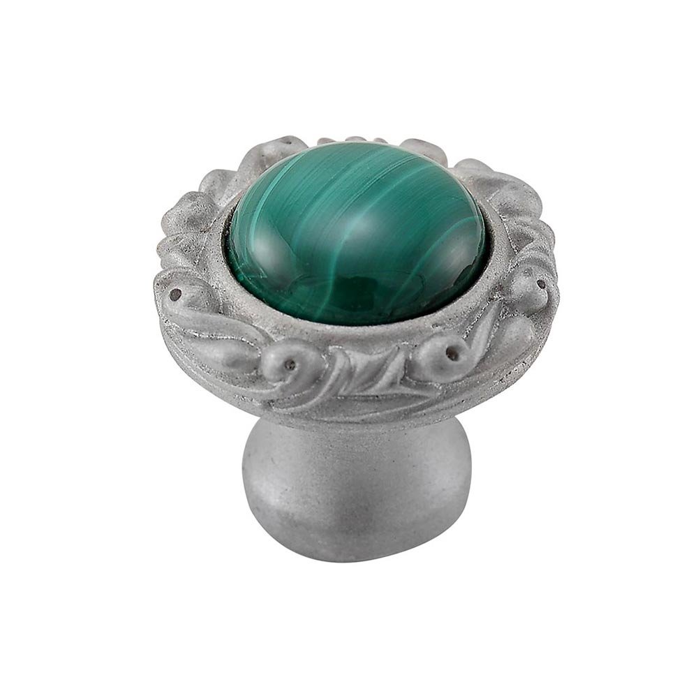 Vicenza Hardware 1" Round Knob with Small Base with Stone Insert in Satin Nickel with Malachite Insert