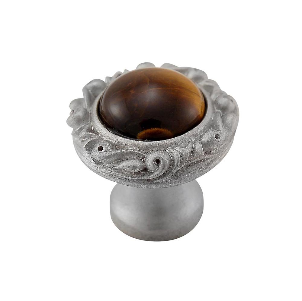 Vicenza Hardware 1" Round Knob with Small Base with Stone Insert in Satin Nickel with Tigers Eye Insert