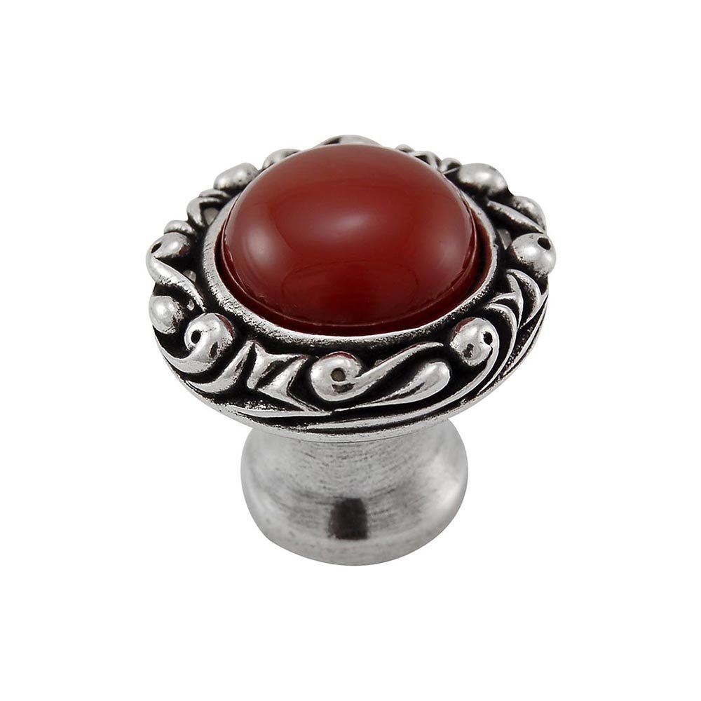 Vicenza Hardware 1" Round Knob with Small Base with Stone Insert in Vintage Pewter with Carnelian Insert