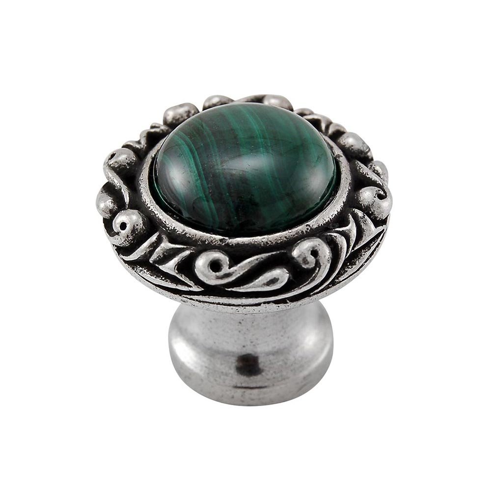 Vicenza Hardware 1" Round Knob with Small Base with Stone Insert in Vintage Pewter with Malachite Insert