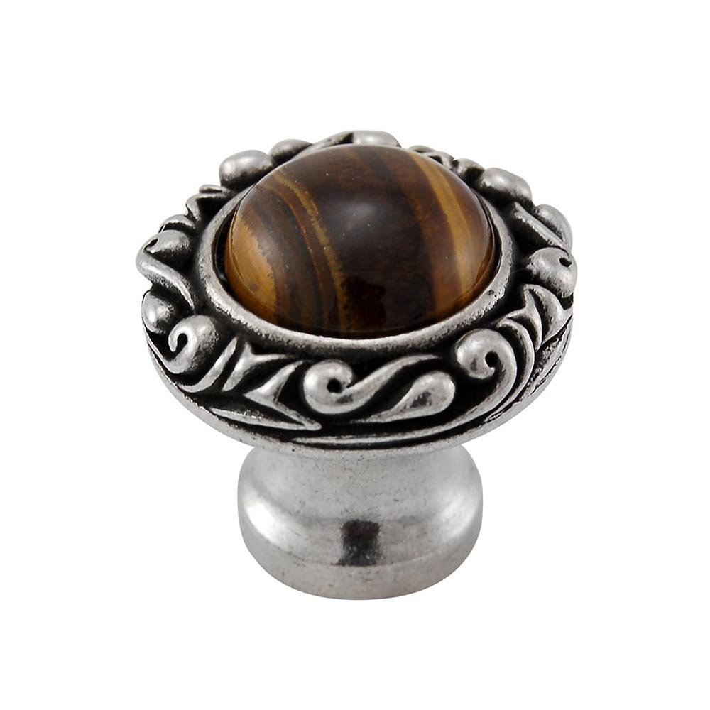 Vicenza Hardware 1" Round Knob with Small Base with Stone Insert in Vintage Pewter with Tigers Eye Insert