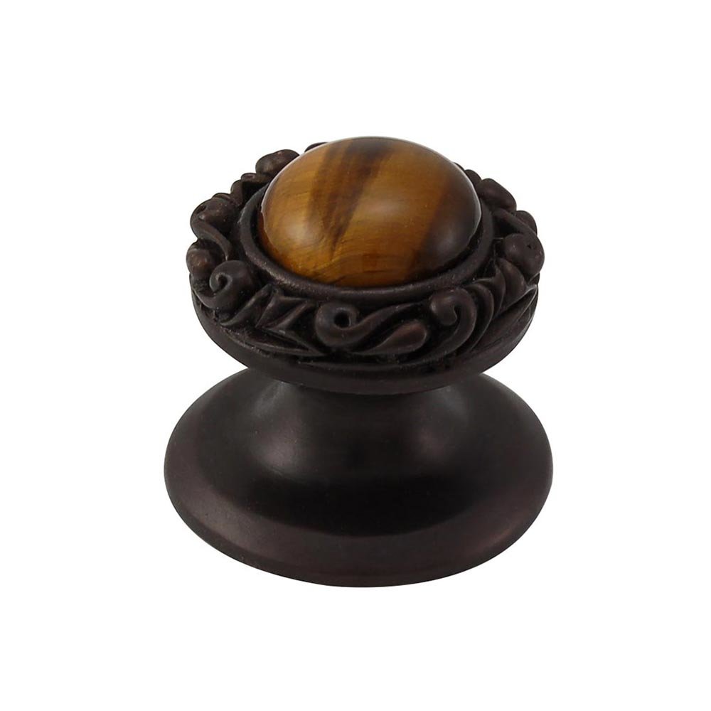 Vicenza Hardware Round Gem Stone Knob Design 3 in Oil Rubbed Bronze with Tigers Eye Insert