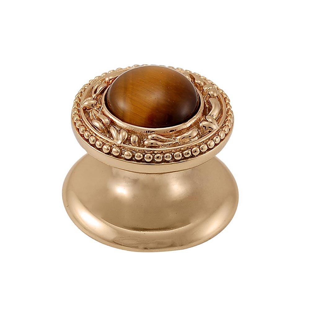 Vicenza Hardware Round Gem Stone Knob San Michele in Polished Gold with Tigers Eye Insert
